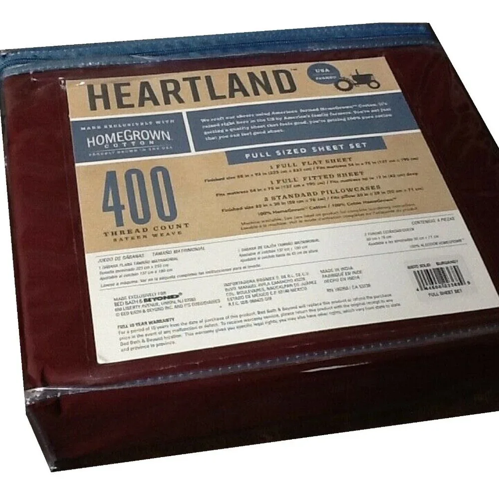 brand new 4-piece BURGUNDY Heartland 400 TC 100% Cotton Sateen FULL Sheet Set